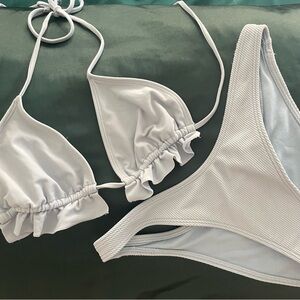 A&F Bathing Suit - Bikini - Light Blue with Ruffle Top and Ribbed Bottoms Size S